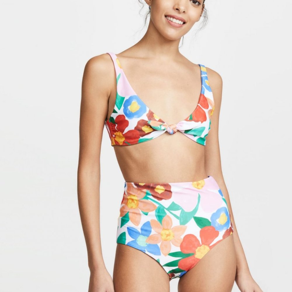 Mara Hoffman Lydia Sakura Print High Rise Bikini Briefs - Size M
